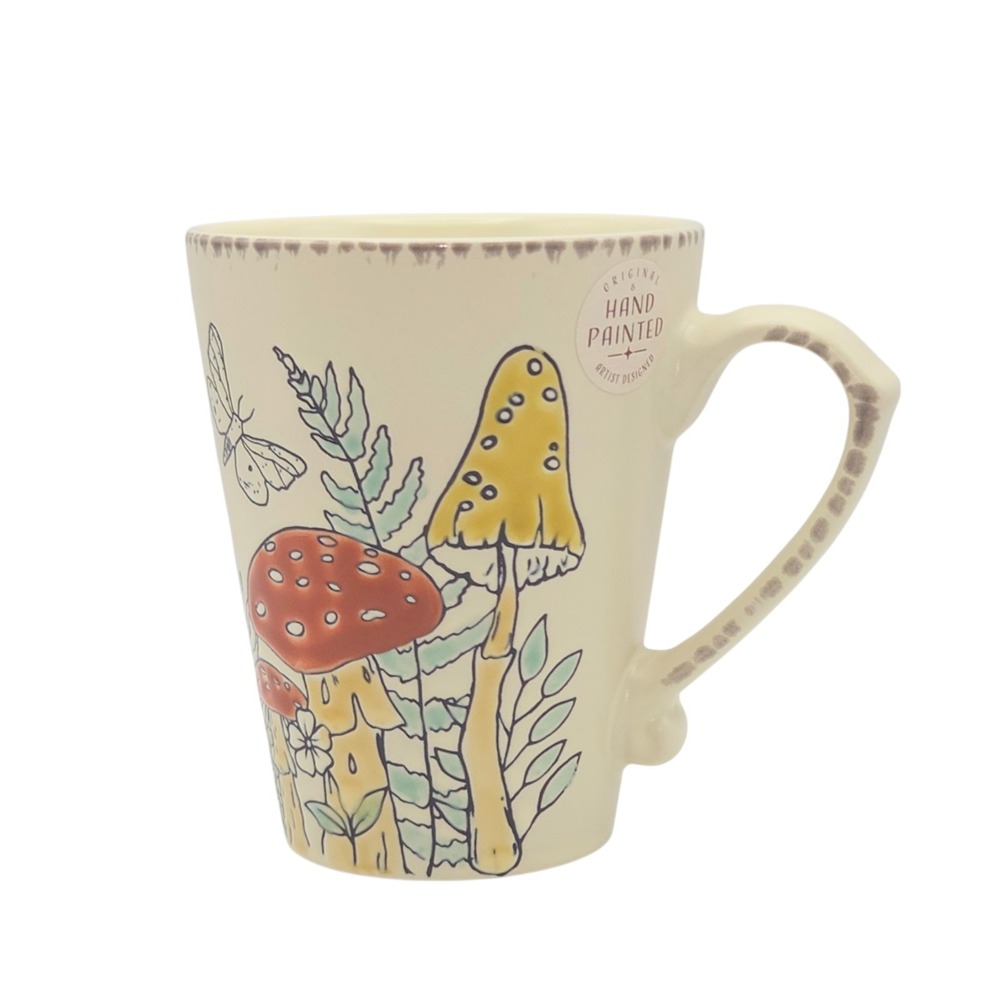 Spectrum Embossed Mushroom Coffee Mug 16oz Hand Painted Botanical Multicolor